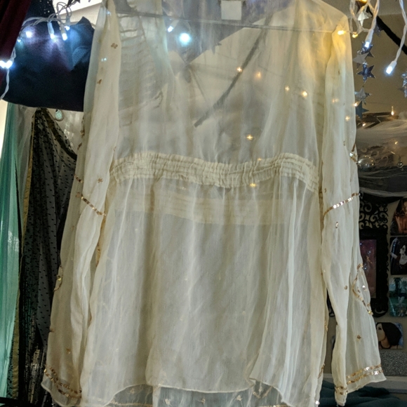 Boho Sheer gold silk embellished long sleeve top - Picture 6 of 10